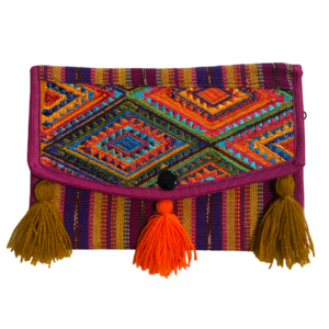 Pochette In Cotone Con Ricamo In Filo Di Seta