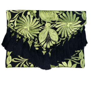 Pochette In Cotone Con Ricamo In Filo Di Seta