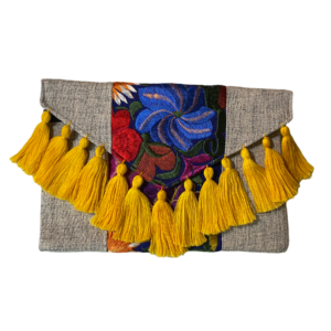 Pochette In Cotone Con Ricamo In Filo Di Seta