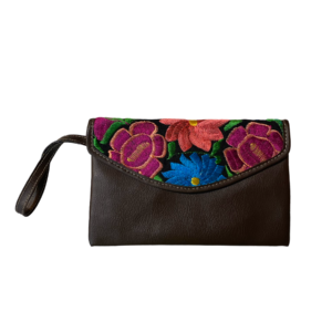 Pochette In Ecopelle Con Ricamo In Filo Di Seta