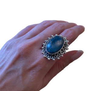 Anello Regolabile In Argento .925 Con quarzo acquamarina