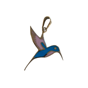 Ciondolo colibrì blu e rosa in argento .925