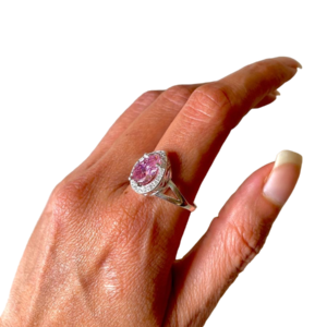 Anello goccia in zircone rosa e argento .925