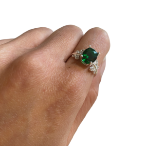 Anello ovale verde e farfalle in argento .925 e zirconi