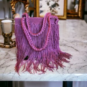 Borsa a frange in canapa naturale