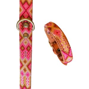 Collare per cane taglia S e bracciale in abbinamento in pelle e filo di canapa