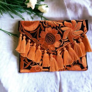 Pochette In Cotone Con Ricami In Filo Di Seta