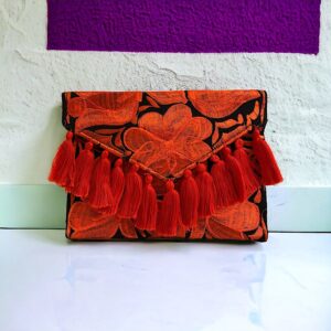 Pochette In Cotone Con Ricami In Filo Di Seta