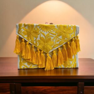 Pochette In Cotone Con Ricami In Filo Di Seta