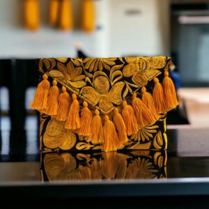 Pochette In Cotone Con Ricami In Filo Di Seta