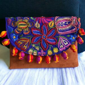 Pochette In Cotone Con Ricami In Filo Di Seta