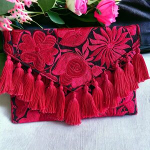 Pochette In Cotone Con Ricami In Filo Di Seta