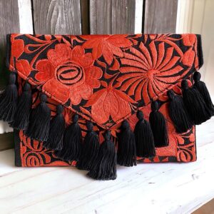 Pochette In Cotone Con Ricami In Filo Di Seta