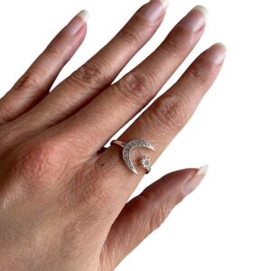 Anello regolabile luna e stella in argento .925 e zirconi