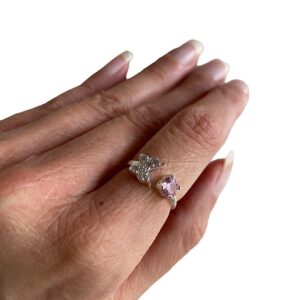 Anello regolabile farfalla in argento .925 e zircone rosa