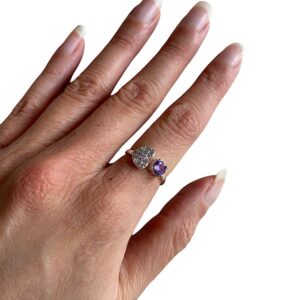 Anello regolabile cuore in argento .925 e zircone viola