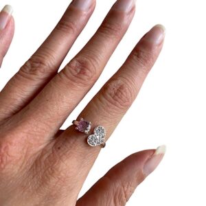 Anello regolabile cuore in argento .925 e zircone rosa