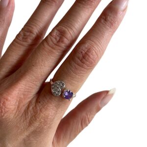 Anello regolabile cuore in argento .925 e zircone viola