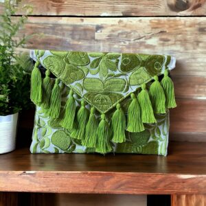 Pochette In Cotone Con Ricami In Filo Di Seta