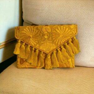 Pochette In Cotone Con Ricami In Filo Di Seta