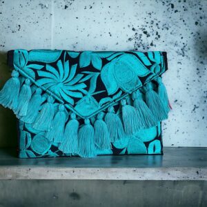 Pochette In Cotone Con Ricami In Filo Di Seta