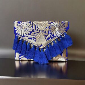 Pochette In Cotone Con Ricami In Filo Di Seta