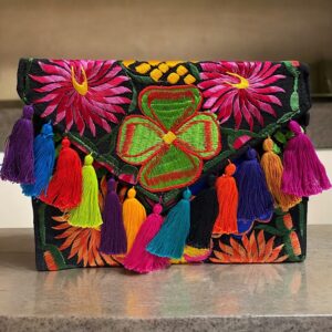 Pochette In Cotone Con Ricami In Filo Di Seta