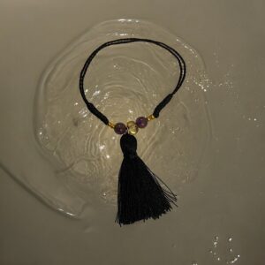 Bracciale in filo di seta con Ambra e ametista