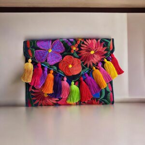 Pochette In Cotone Con Ricami In Filo Di Seta