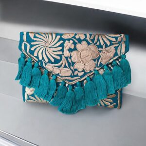 Pochette In Cotone Con Ricami In Filo Di Seta