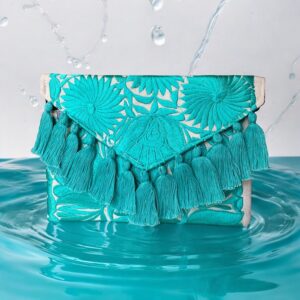 Pochette In Cotone Con Ricami In Filo Di Seta