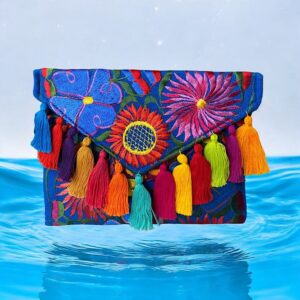 Pochette In Cotone Con Ricami In Filo Di Seta