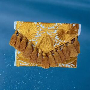 Pochette In Cotone Con Ricami In Filo Di Seta