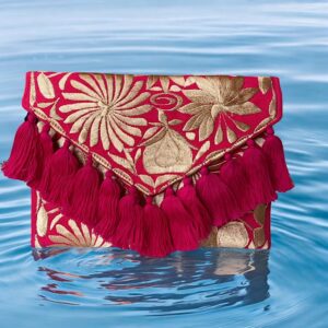 Pochette In Cotone Con Ricami In Filo Di Seta