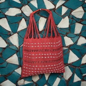 Tote bag righe e palline fatta su telaio