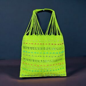 Tote bag righe e palline fatta su telaio