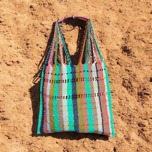 Tote bag righe e palline fatta su telaio