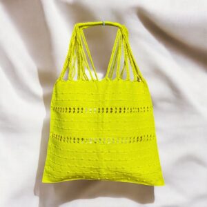 Tote bag righe e palline fatta su telaio