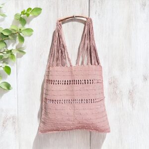 Tote bag righe e palline fatta su telaio