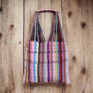 Tote bag righe e palline fatta su telaio