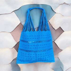 Tote bag righe e palline fatta su telaio