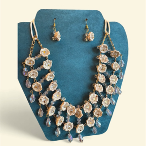 Collana e orecchini in paglia e cristalli